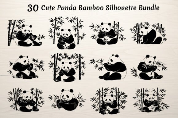 30 Cute Panda Bamboo Silhouette Bundle