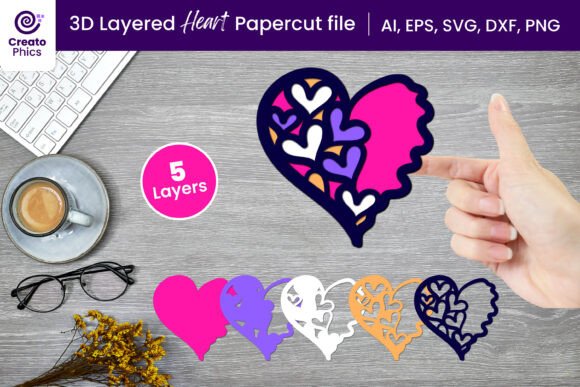 3D Layered Love Heart Paper: Laser Cut for Elegant Crafts