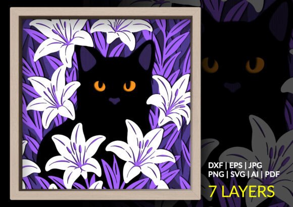 Cat Lily Flower Shadow Box: Elegant Papercraft Design