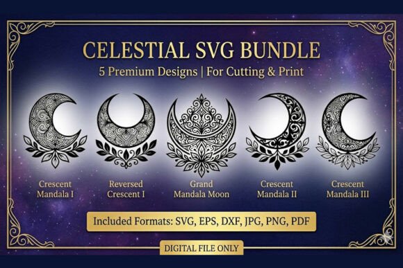 Crescent Moon Celestial SVG Mandalas