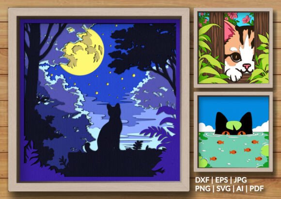 Cute Cat Layered Shadow Box Bundle for Charming Crafts
