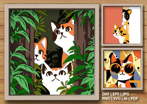 Cute Cat SVG Layered Shadow Box Bundle: 3D Papercraft