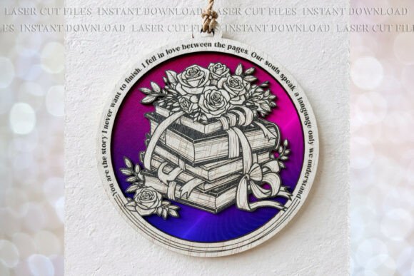 Elegant Book Stack Roses Suncatcher SVG for Laser Projects