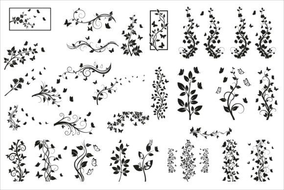 Elegant Vertical Floral Vine Silhouette for Creative Projects