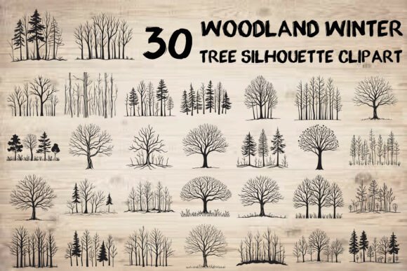Elegant Woodland Winter Tree Silhouette Clipart