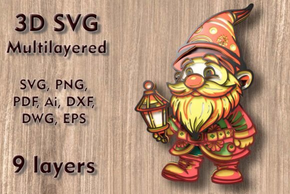 Enchanting 3D Christmas Gnome with Lantern SVG