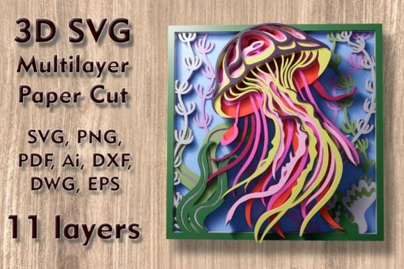 Enchanting 3D Jellyfish SVG Multilayer Paper Cut Design