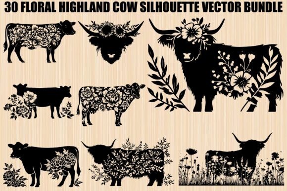 Floral Highland Cow SVG Bundle: Rustic Charm