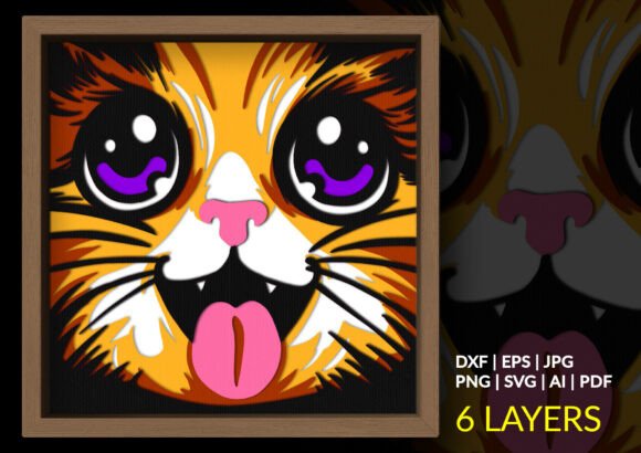 Happy Calico Cat Kawaii Shadow Box SVG: A Creative Design Asset