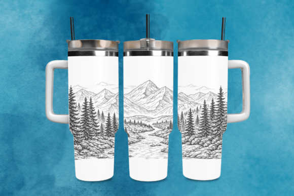 Mountain River Laser Tumbler Wrap SVG: Nature-Inspired Design