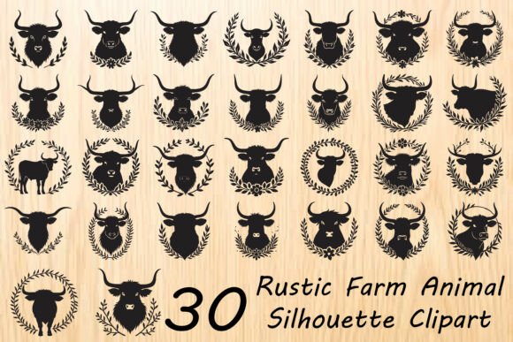 Rustic Farm Animal Silhouette Clipart for Crafts