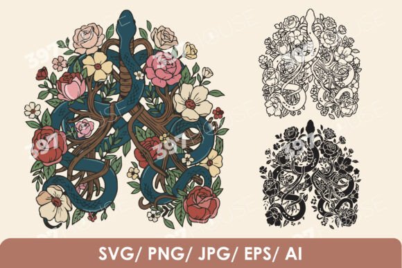 Snake and Roses SVG: Gothic Botanical Design