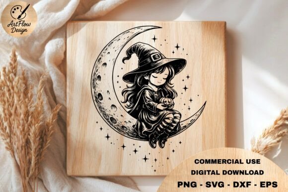 Witch Girl Moon SVG: Whimsical Halloween Design